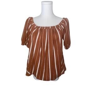 White Brown Striped BOHEMIAN BLOUSE BY ANTHROPOLOGIE ~ XS